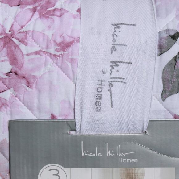 Nicole Miller Home 3 Piece Quilt Set Full/Queen w Shams Floral Print 100% Cotton - Picture 9 of 12